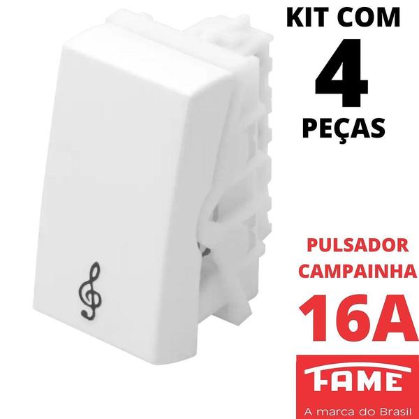 Imagem de 4un Módulo Interruptor Pulsador Campainha 16A Modulare, Evidence, Blanc Mais FAME