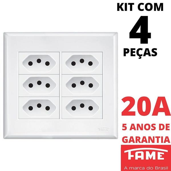 Imagem de 4un Tomada Padrão Sêxtupla 2P+T 20A 4X4 Com Placa Evidence FAME