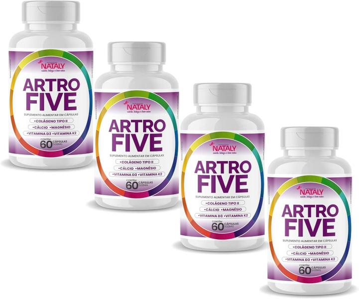 Imagem de 4x Artrofive Colágeno Tipo II, Cálcio, Magnésio, Vit D3 e k2 60 Capsulas de 500mg