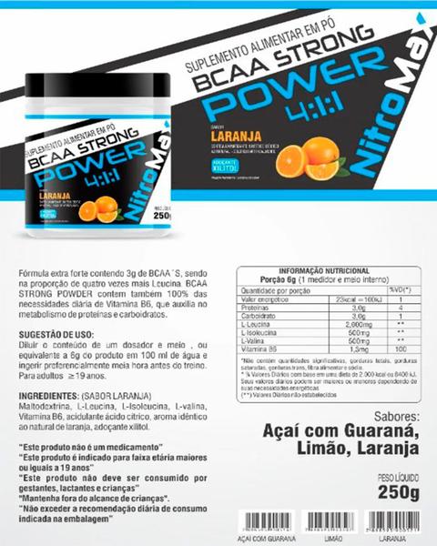 Imagem de 4x bcaa strong power 4:1:1 laranja 250g