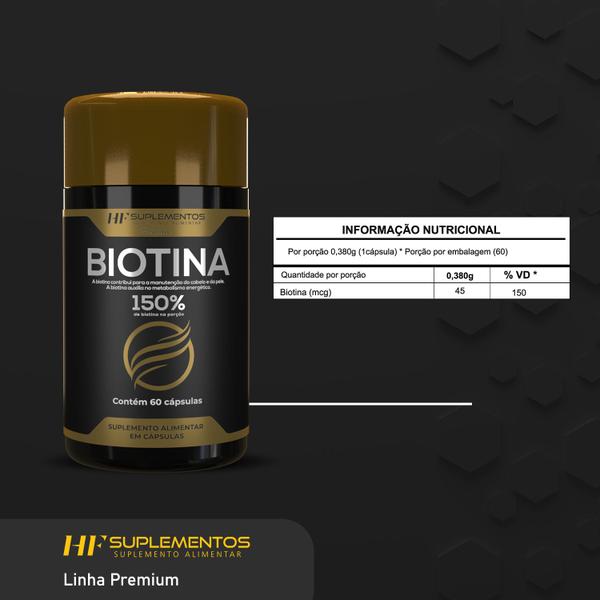 4x biotina 150% premium 400mg 60caps hf suplements - HF SUPLEMENTOS Imagem de 4x biotina 150% premium 400mg 60caps hf suplements