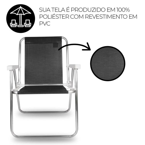 Imagem de 4x Cadeira Alta Para Praia Camping Verão Bel Preto 71cm Alumínio Resistente Confortável E Dobrável