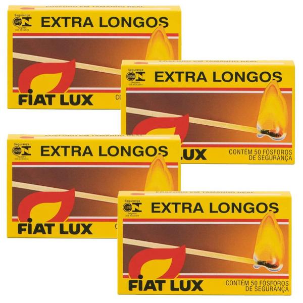 Imagem de 4x Caixas De Fósforo Extra Longo Fiat Lux Com 50 Unidades