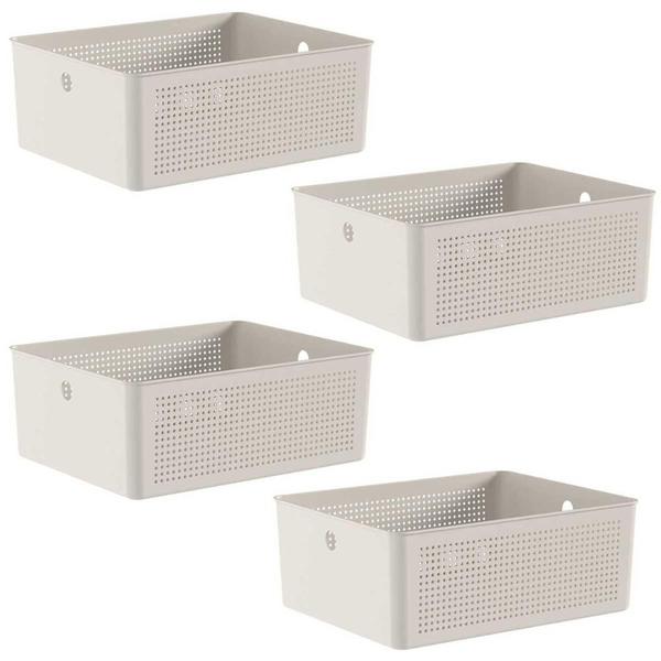 Imagem de 4x Cesto 12L Organizador Ou Flow Bege 13cm X 27cm X 34cm