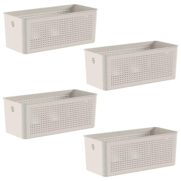 Imagem de 4x Cestos 6,6L Organizador OU Flow Bege 13cm x 15cm x 34cm