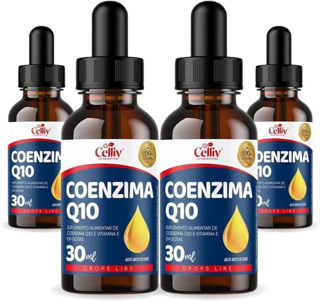 Imagem de 4x Coenzima Q10 (Ubiquinona) em Gotas Sabor Menta 30ml Celliv