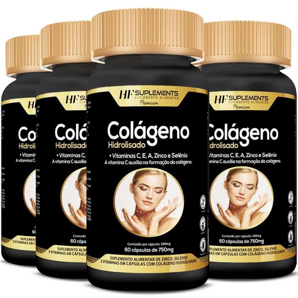 Imagem de 4x COLAGENO HIDROLISADO + VITAMINAS 60CAPS HF SUPLEMENTS