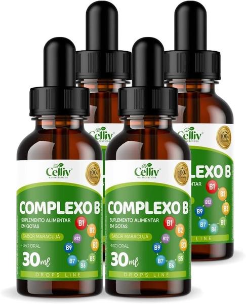 Imagem de 4x Complexo B (B1, B2, B3, B5, B6, B7, B9, B12) 30ml Celliv