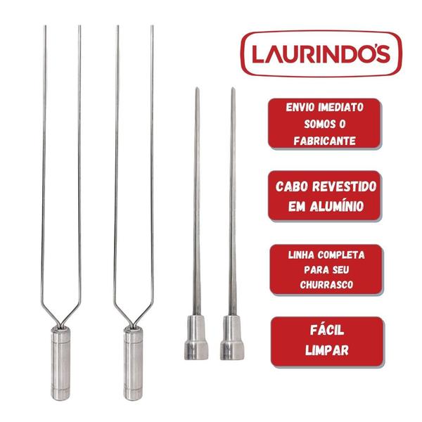 Imagem de 4x Espetos De Inox Lâmina 60cm Duplo/Coração Para Churrasco