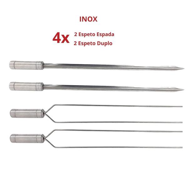 Imagem de 4x Espetos Inox Lâmina 70cm Espada e Duplo P/ Churrasqueira