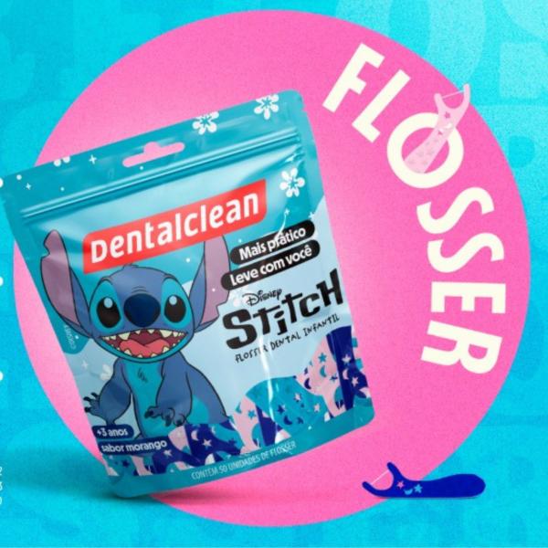 Imagem de 4x fio dental flosser infantil stitch morango - dentalclean