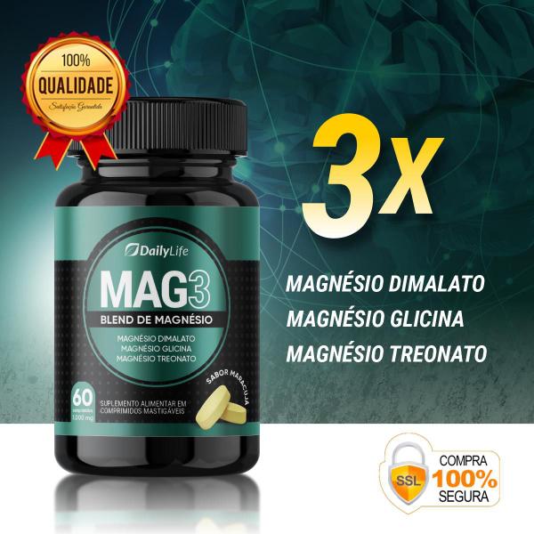 Imagem de 4x Mag3 Blend Magnesio Glicina Treonato Dima lato 60 Capsulas com Sabor Maracujá 1000mg DailyLife