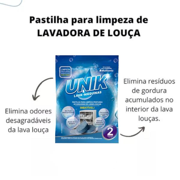 Imagem de 4x Pastilhas Para Limpeza de Máquina de Lavar Louças Unik C/ 8unida