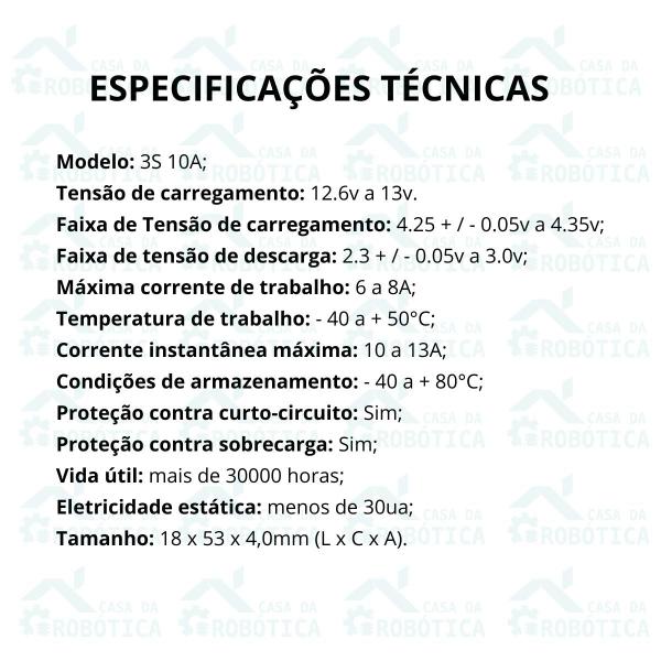 Imagem de 4x Placa de Proteção BMS 3S 10A Carregador Bateria de Lítio