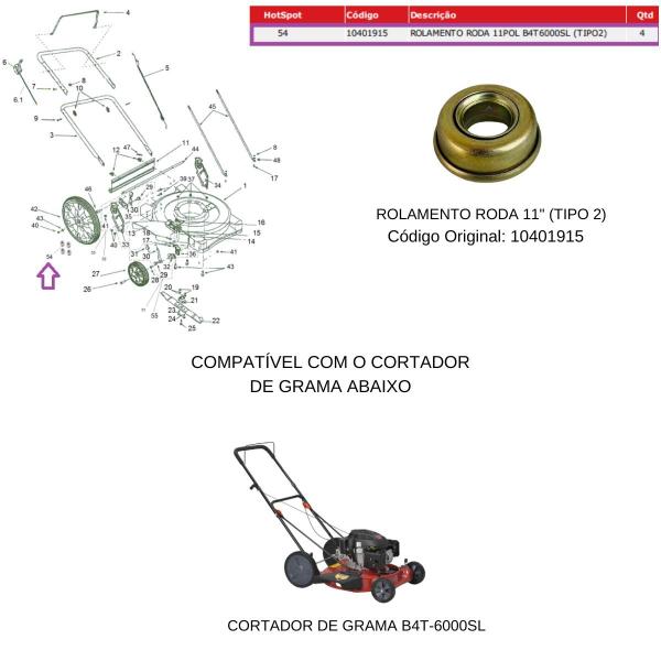 Imagem de 4x Rolamentos da Roda 11" Cortador de Grama 6000SL -10401915