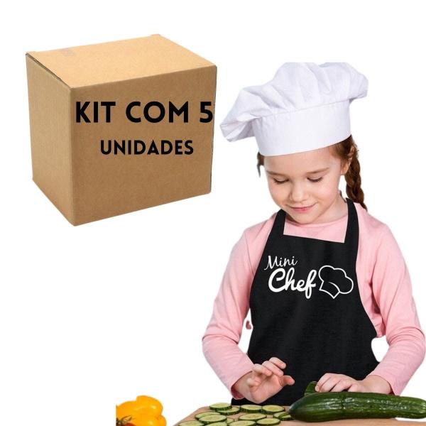 Imagem de 5 Avental Infantil Menina Menino Vida Pratika Mini Chef Preto