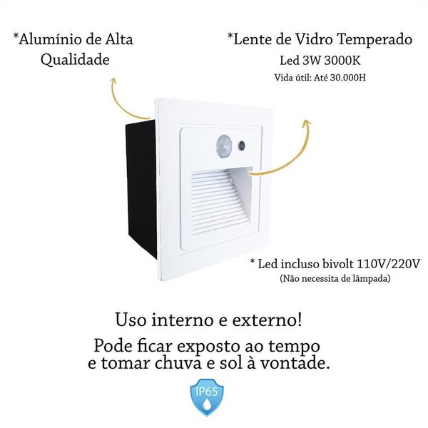 Imagem de 5 balizador Embutido Com Sensor De Presença Parede Led Lup73