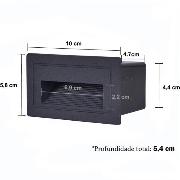 Imagem de 5 Balizador Parede Externo Preto Embutido Retangular Lup52