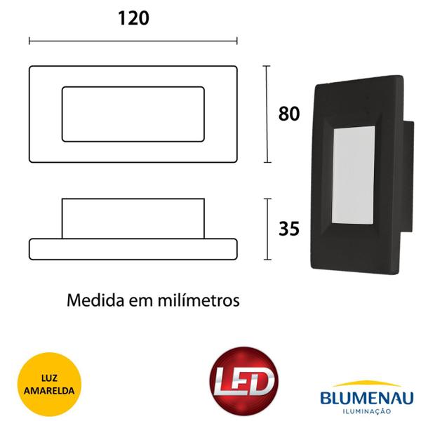 Imagem de 5 Balizador Parede Preto Escada 2w 4x2 Branco Quente 3000k