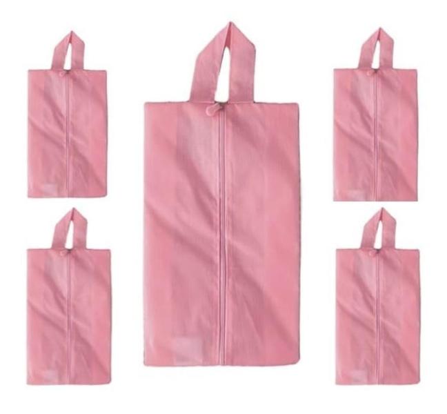 Imagem de 5 Bolsa Porta Sapato Viagem Tenis Calçado Roupa Mochila Rosa