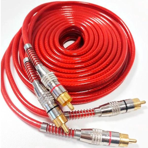 Imagem de 5 Cabos RCA Prime Plug Metal 5MM Transparente Vermelho 5M Cobre