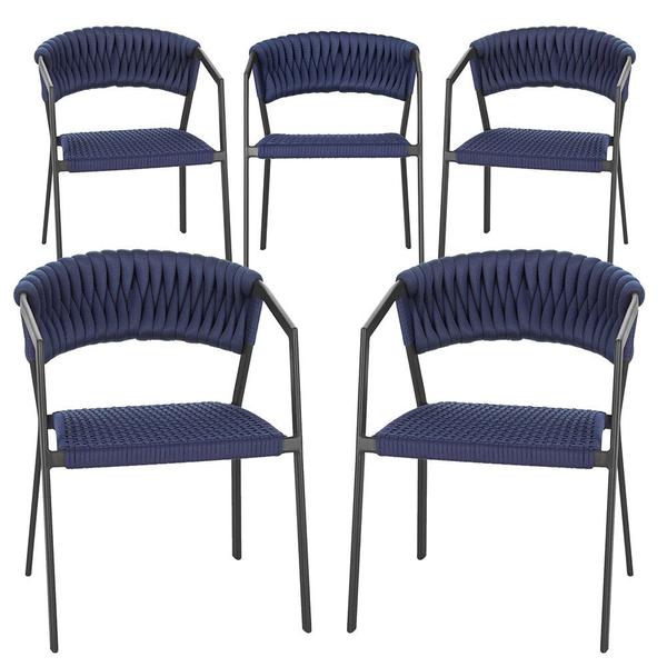 5 Cadeiras Atenas Tricô Náutico e Alumínio com Proteção UV para Varanda, Cozinha, Área, Jardim - Pintura Preto - Trama Original Imagem de 5 Cadeiras Atenas Tricô Náutico e Alumínio com Proteção UV para Varanda, Cozinha, Área, Jardim - Pintura Preto