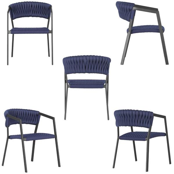 5 Cadeiras Atenas Tricô Náutico e Alumínio com Proteção UV para Varanda, Cozinha, Área, Jardim - Pintura Preto - Trama Original Imagem de 5 Cadeiras Atenas Tricô Náutico e Alumínio com Proteção UV para Varanda, Cozinha, Área, Jardim - Pintura Preto