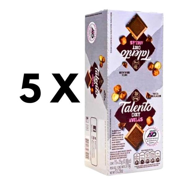 Imagem de 5 Caixas Chocolate Talento Diet Zero Açúcar GAROTO 15un Cada