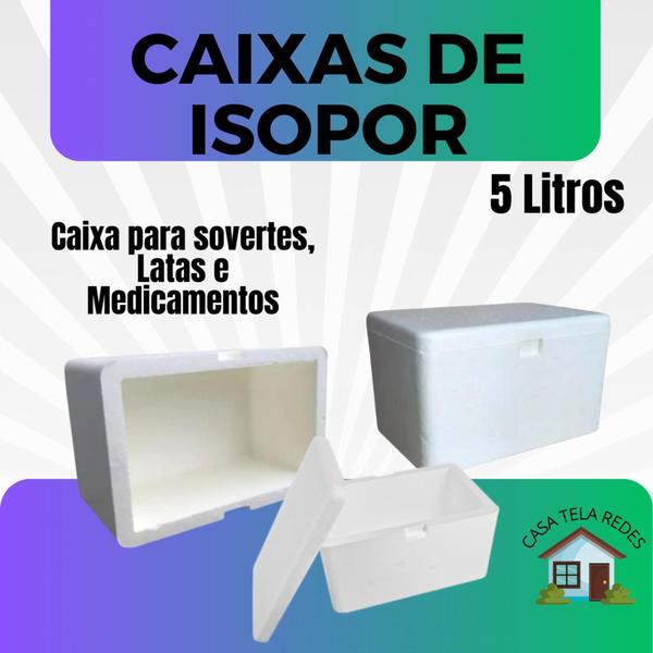 Imagem de 5 Caixas de Isopor EPS 5 litros para Gelo, refrigerante, latas, sorvetes e medicamentos.