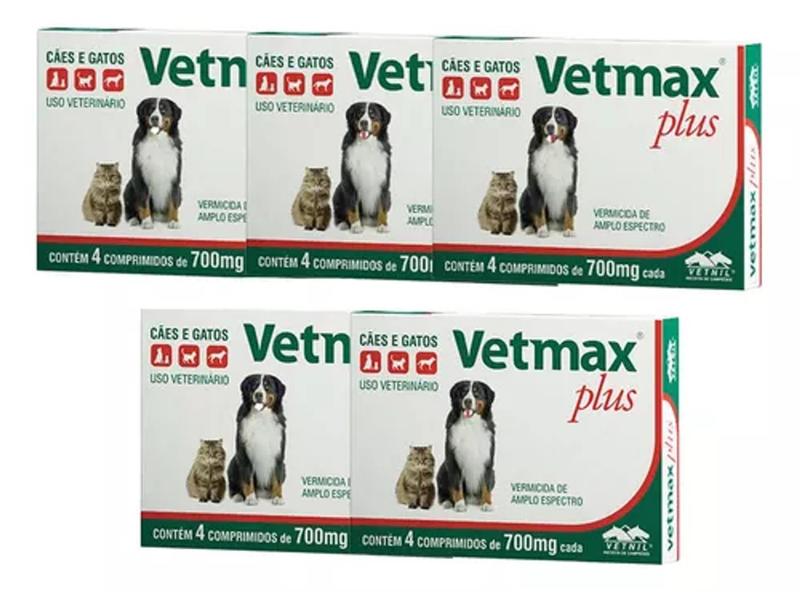 Imagem de 5 caixas de Vetmax Vermífugo Cães E Gatos 4 Comprimidos Vetnil