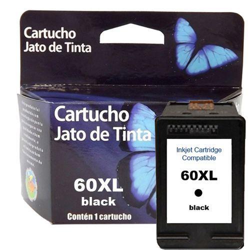 Imagem de 5 Cartuchos Compatíveis HP 60 XL Preto Cheios Pronto pra Uso