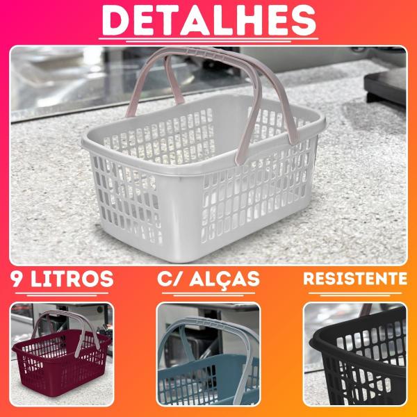 Imagem de 5 Cesta Cestinha Plástica Supermercado Mercado Reforçado 9 L