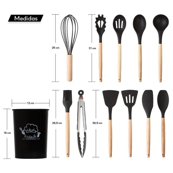 Imagem de 5 Conjunto Utensílios de Cozinha Silicone Cabo de Madeira