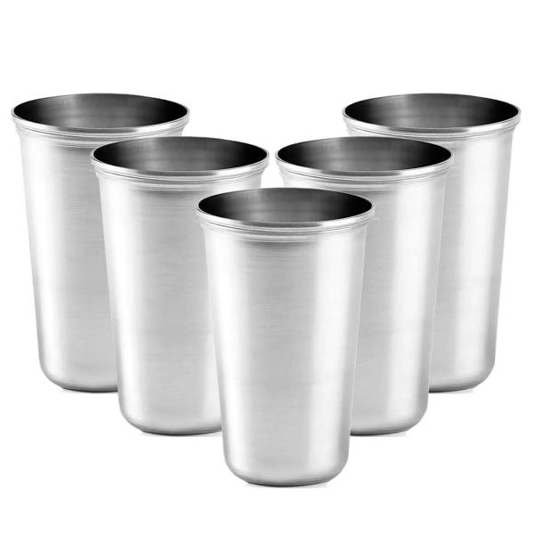 Imagem de 5 Copos  Aço Inox Resistente Grande Cerveja Agua Suco 250ml