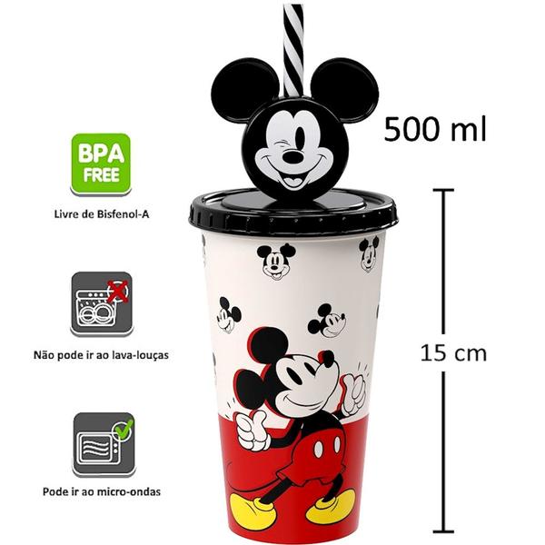 Imagem de 5 Copos Canudo Orelhas Mickey 500ml para Infantil Lembrancinha Sacola Surpresa