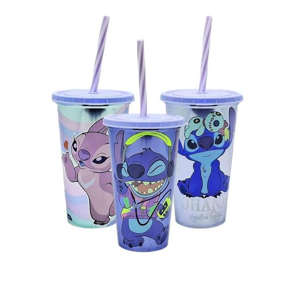 Imagem de 5 Copos Do Stitch 500 Ml Com Canudo Tampa Refri Suco Barato