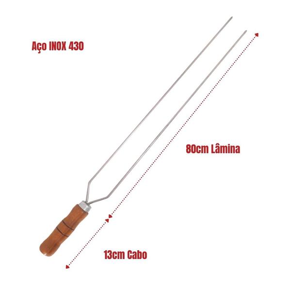 Imagem de 5 Espetos Duplo 80cm De Inox Cabo Madeira - Churrasqueira