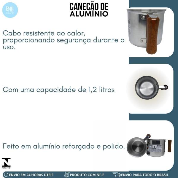 Imagem de 5 Fervedor Leite Caneca Alumino Polido Com Cabo Madeira 12Cm