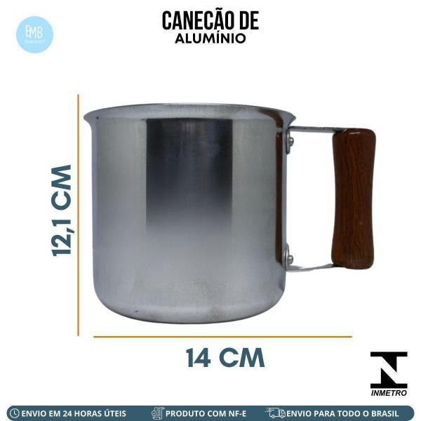 Imagem de 5 Fervedor Leite Caneca Alumino Polido Com Cabo Madeira 12Cm