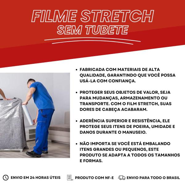 Imagem de 5 Filme Stretch 50cm x 180m Bobina Sem Tubete Com Aderência