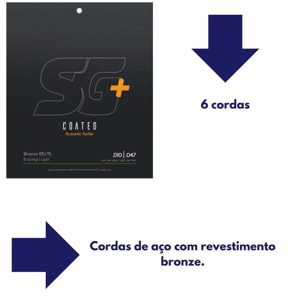 5 jogos de cordas 010 AÇO BRONZE P/VIOLAO T. Leve SG+ 6685C Imagem de 5 jogos de cordas 010 AÇO BRONZE P/VIOLAO T. Leve SG+ 6685C