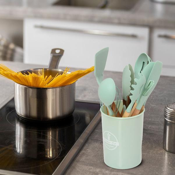 Imagem de 5 Kit Utensílios de Cozinha Em Silicone Resistente Cor Verde