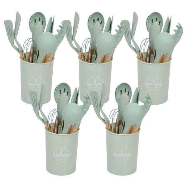 Imagem de 5 Kit Utensílios de Cozinha Em Silicone Resistente Cor Verde