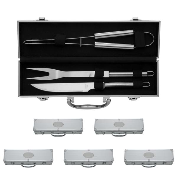 Imagem de 5 Kits Churrasco na Maleta Inox - 3 Itens