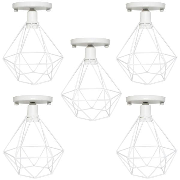 Imagem de 5 Lustres Teto Plafon Industrial Aramado Diamante Retrô Luminária Sobrepor Vintage Branco Agp