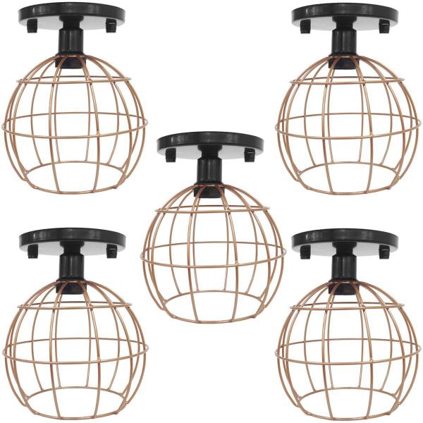 Imagem de 5 Lustres Teto Plafon Industrial Aramado Globo Cobre Rose Retrô Luminária Vintage Preto Agp Ilumini