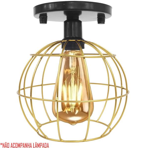 Imagem de 5 Lustres Teto Plafon Industrial Aramado Globo Dourado Retrô Luminária Vintage Preto Agp Ilumini