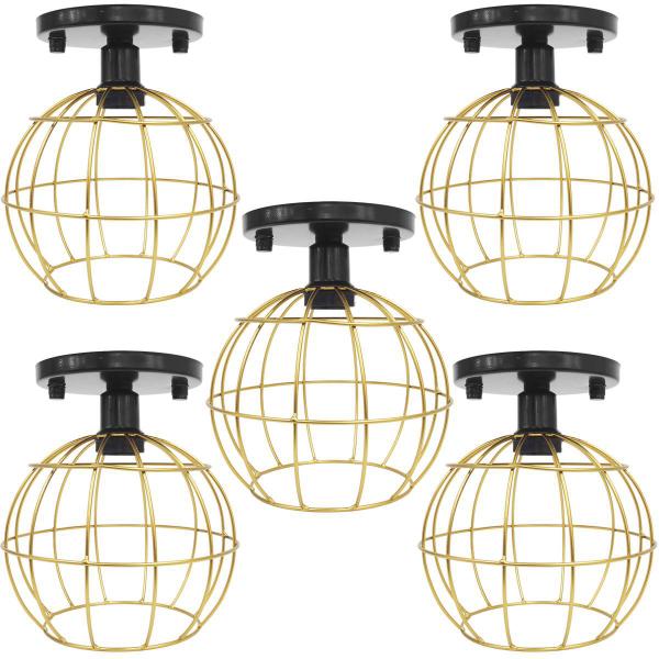 Imagem de 5 Lustres Teto Plafon Industrial Aramado Globo Dourado Retrô Luminária Vintage Preto Agp Ilumini