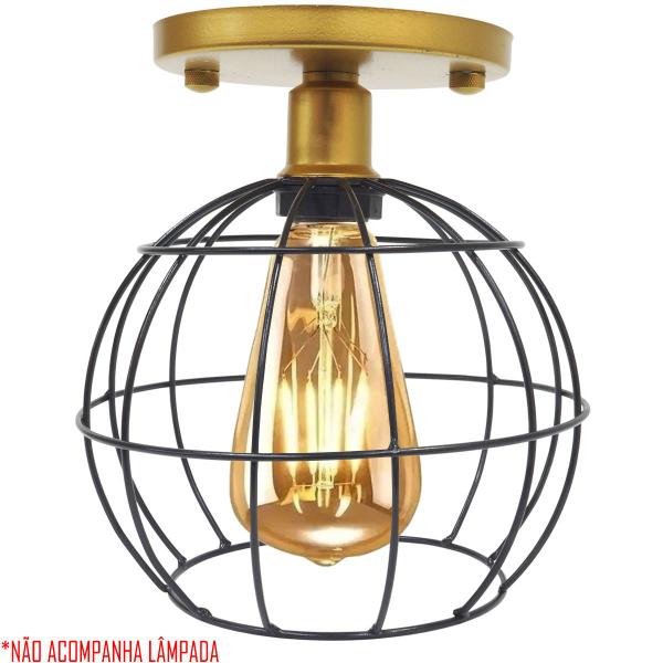 Imagem de 5 Lustres Teto Plafon Industrial Aramado Globo Preto Retrô Luminária Vintage Dourado Agp Ilumini