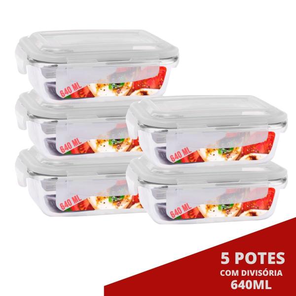 5 Marmita de Vidro 640ML c/ Divisória e Tampa Hermética - QUALITY HOUSE / PRATICASA Imagem de 5 Marmita de Vidro 640ML c/ Divisória e Tampa Hermética